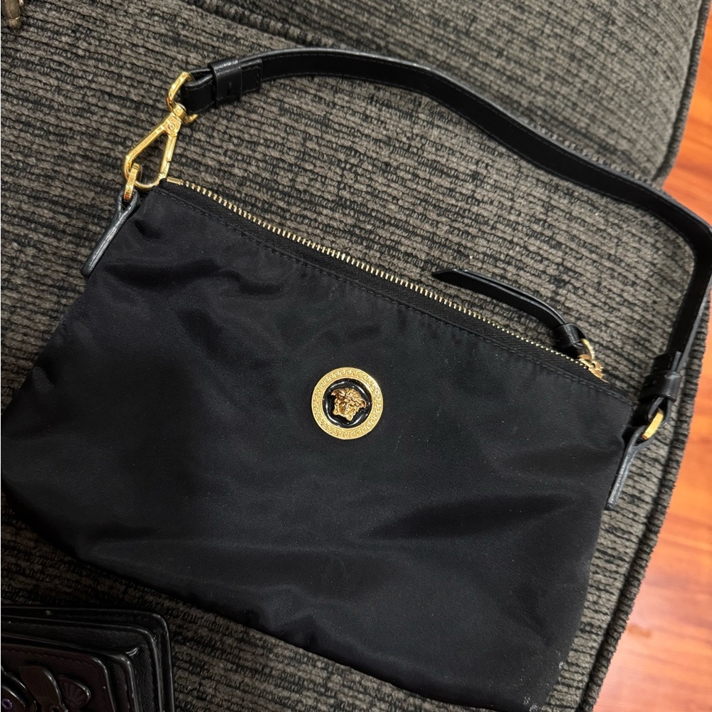 Versace Black Clutch with Gold Medusa Accent